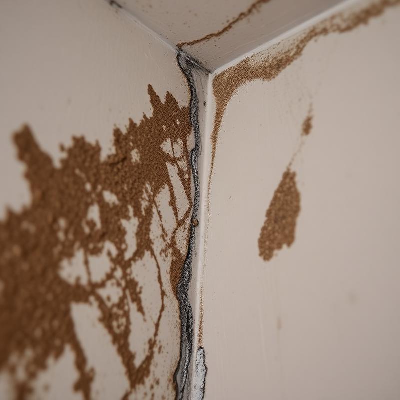 Mold growth spreading across a damp interior wall corner after a water leak